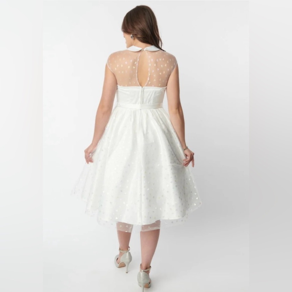 ❌SOLD❌🦋B2G1🦋UNIQUE VINTAGE White & Iridescent Heart Bridal Swing Dress  | 3XL - Picture 5 of 12